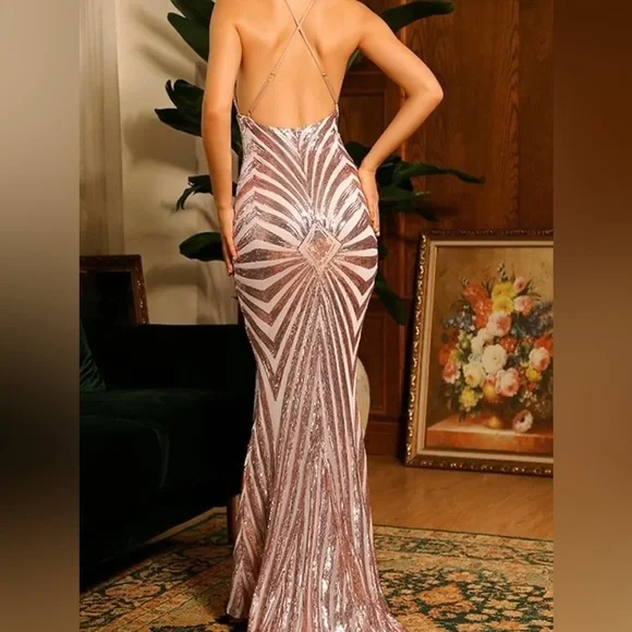 Dresses | Tgc Boutique Deep V Neck Open Back Prom Dress Size Small4 |  Poshmark